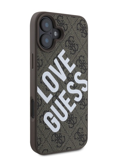 Apple Uyumlu iPhone 16 Kılıf Guess Lisanslı Bi Love Guess Kapak Kahverengi