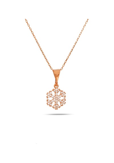 Brezza Lusso Jewelry Rose Renk Kar Tanesi Gümüş Kolye 42 CM