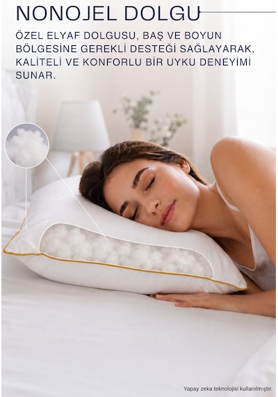 Gold Rengi Biyeli 1100 Gram 50x70 Cm 1 Adet, Lüks Otel Yastığı Beyaz
