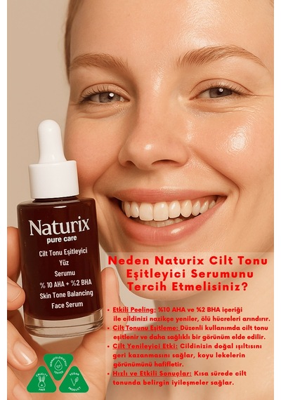Cilt Tonu Eşitleyici Serum %10 Aha + %2 Bha Kırmızı Peeling Etkisi 30 Ml