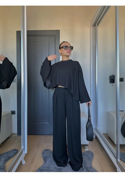 Keymoda Kadın Panço Takım Siyah Siyah