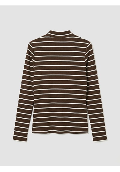 Lcw Modest Ekru Dik Yaka Çizgili Kadın Body