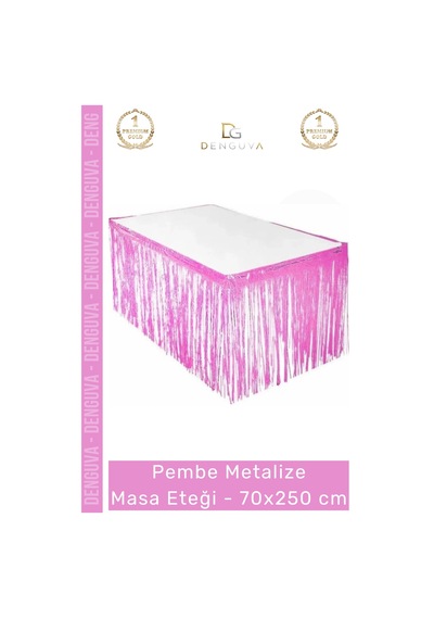 Masaeteği 70x250 Cm Doğum Günü Partisi Püsküllü Parlak Şık Masa Süsleme Metalize Masa Eteği Pembe Çok Renkli