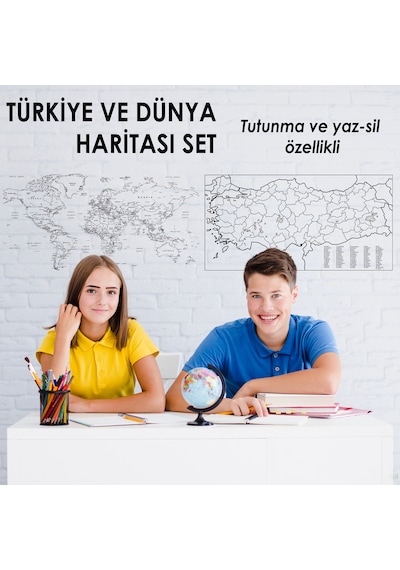 Türkiye ve Dünya Haritası Set Statik Kağıt Tahta