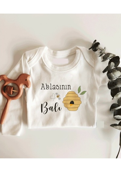 İmaj Tuğbababy Ablasının Balı Uzun Kol Çıtçıtlı Organik Bebek Body Beyaz