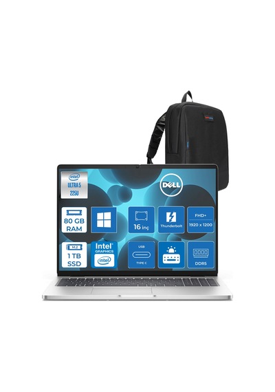 Dell Pro 16 PC16250-BTO105PCP28 Ultra 5 225U 80 GB 1 TB SSD 16" W11P Dizüstü Bilgisayar + Çanta