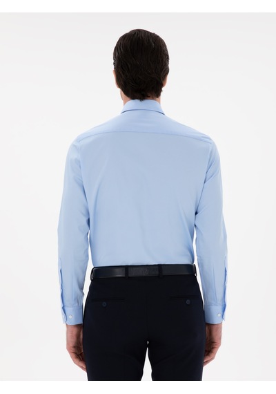 Cacharel Mavi Slim Fit Klasik Yaka Basic Gömlek