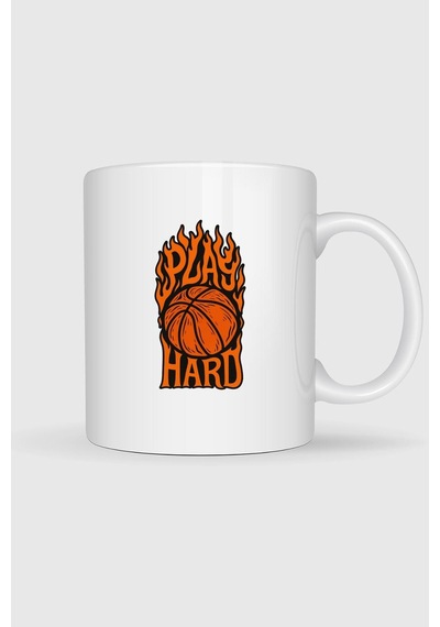Play Hard Basketbol Baskılı Kupa Bardak beyaz