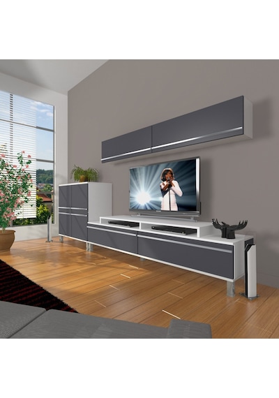Decoraktiv Ekoflex 6y Mdf Krom Ayaklı Tv Ünitesi Tv Sehpası Beyaz - Antrasit