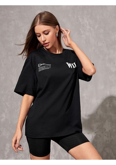 Altamira Unisex Siyah Wild Göğüs Baskılı Oversize Tshirt 001