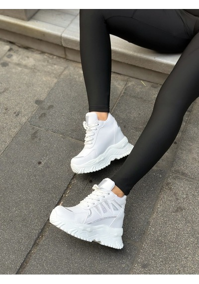 Erva'nın Butiği Beyaz Cilt Celly Gizli Topuk Dolgu Topuk 7 Cm Boy Uzatan Sneakers-6429
