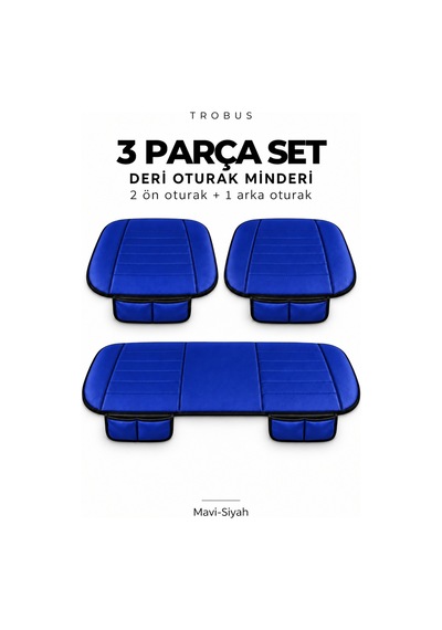 Audi A4 2001-2004 Çizgili Suni Deri 3'lü Minder Mavi Siyah 59672462