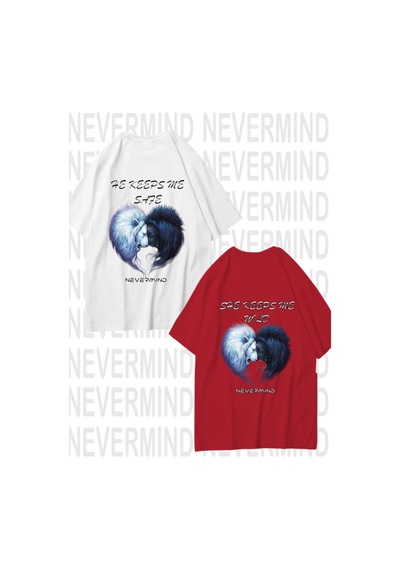 Nevermind He Keeps Me Safe / She Keeps Me Wild Unisex Çift Tişörtü 2'li Beyaz-kırmızı