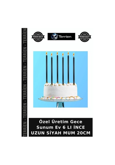 Özel Üretim Gece Sunum Ev 6 Lı İnce Uzun Siyah Mum 20cm