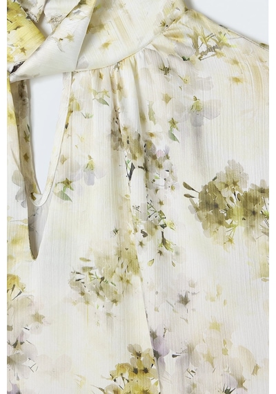Sateen Çiçek Desenli Bluz - Yeşil-137400