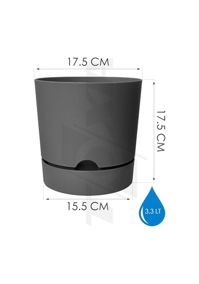 Begonya Saksı Tabaklı Drenajlı Mat Plastik Çiçek Saksısı 1 Adet, 3,3 Litre, 18cm, Gri Diğer