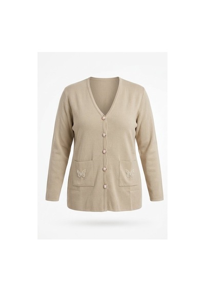 Onno Style Women Cebi Kelebek Taşlı Çelik Örgü Klasik Triko Ceket Taş