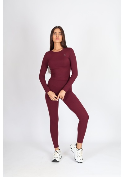 Soft&Basic Kadın Uzun Kollu Bisiklet Yaka Baskılı Alt-üst Tayt Takım Bordo
