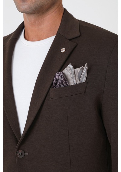 Slim Fit Torba Cep Esnek Tencel Kumaş Kahverengi Ceket C 751