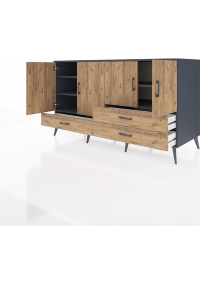 Kronos Konsol 5 Raflı 3 Çekmeceli 4 Kapaklı 176x59x99 Antrasit-ça Antrasit-çam