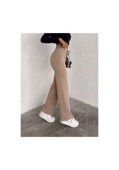 Dechival Kadın Bol Paça Fitilli Pantolon Yazlık Wide Leg Eşofman Altı Ekru