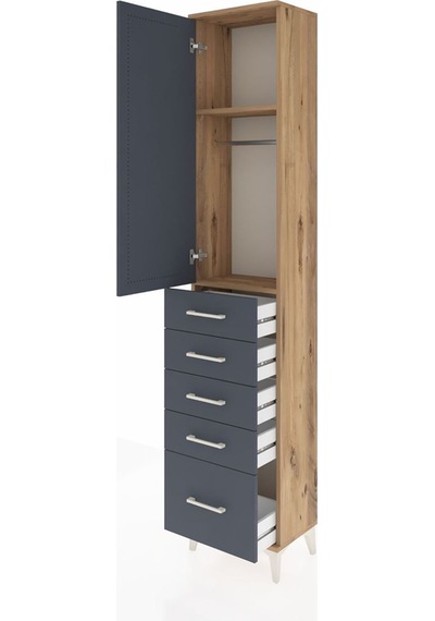 Arges Dolap 2 Raflı 5 Çekmeceli Tek Askılı 44x30x221 Çam-antr... Çam