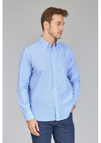 Bisse Regular Fit Uzun Kollu Mavi Erkek Gömlek Gmktn250002 D35 Mavi
