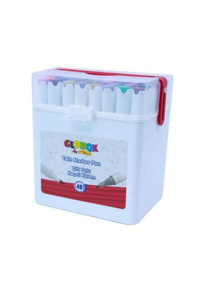 Globox Twin Marker Set Çift Uçlu Keçeli Kalem 48 Renk Plastik Çantalı Çok Renkli
