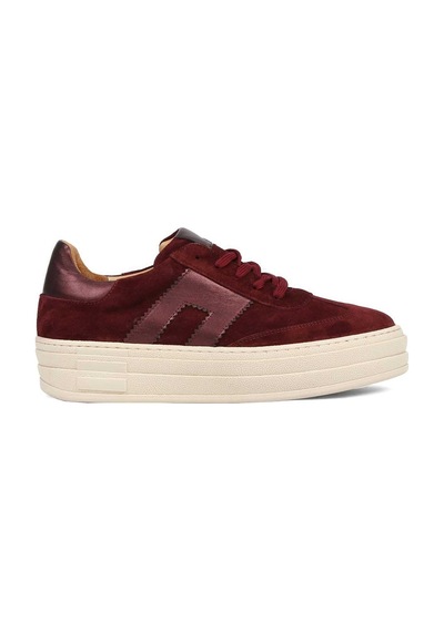 Kadın Bordo Bağcıklı Kalın Tabanlı Süet Deri Sneaker