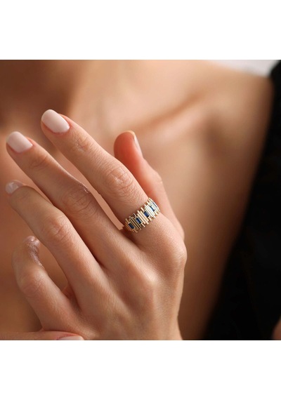 Zikzak Altın Yüzük Safir Taşlı T13154 Renkli