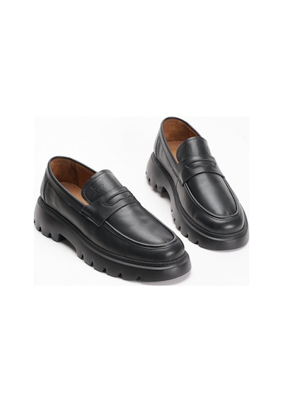 Fame Step Hakiki Deri Erkek Casual Ayakkabı +4.5 Cm Boy Uzatan Kalın Taban Günlük Bağcıksız Comfort Siyah Loafer Venedik