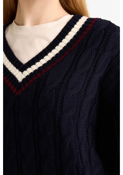 Defacto Coool Regular Fit V Yaka Kazak C7321ax25wnnv135 Lacivert
