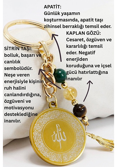 Çelik Çift Taraflı Ayetel Kürsi Hat Nazar Ayeti Anahtarlık Doğal