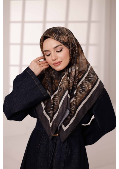 Mimiyum İz Desen Soft Eşarp Acı Kahve