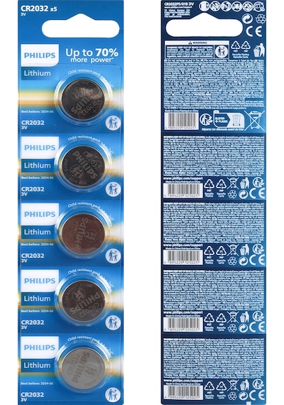 Ayt Philips Cr2032 3v Lityum Mini Düğme Para Pil Blister 5 Li Paket Baskül Oto Kumanda Pili