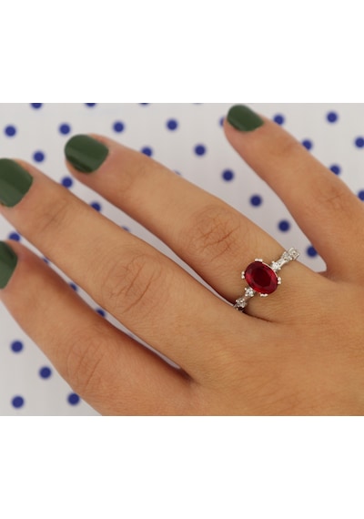 925 Ayar Gümüş Yüzük Oval Yakut Kırmızısı Vintage Yüzük