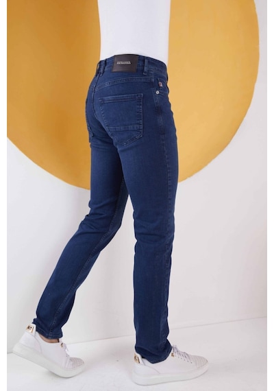 Erkek Düz Klasik Rahat Kesim Regular Fit Likralı Kot Jeans Lacivert Koyu Lacivert