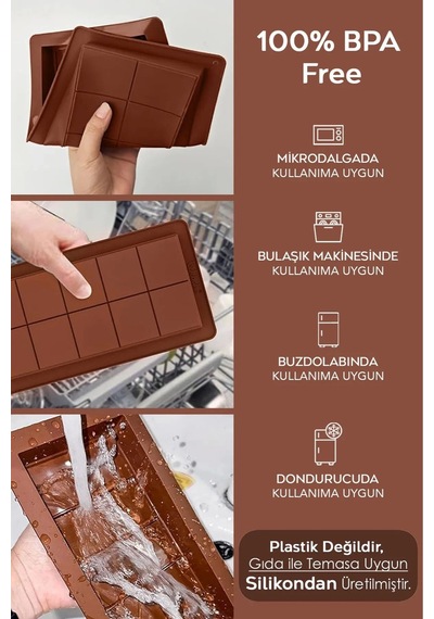 8 Bölme Bpa İçermez Esnek Dayanıklı Yüksek Isı Dayanıklı Dubai Çikolata Silikon Kalıbı Kabı 2 Adet Çok Renkli