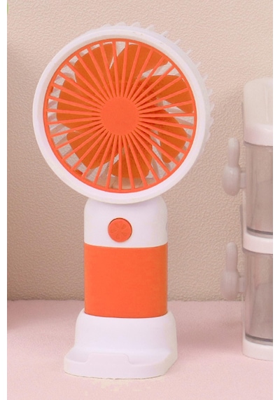 Standlı 3 Mod Şarjlı El Fanı 5 Kademe Seyahat Masaüstü Vantilatör Taşınabilir Mini Fan Turuncu F139
