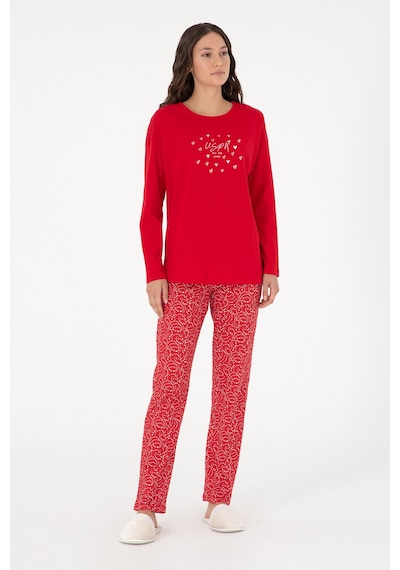 U.S. Polo Assn. Kadın Kırmızı Yılbaşı Temalı Pijama Takımı 50303406-VR030