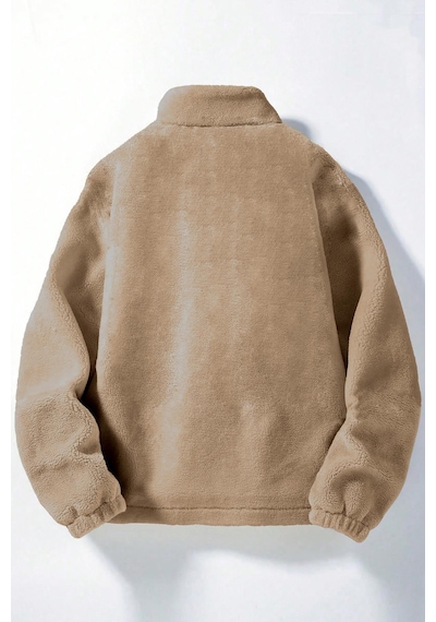 Ghassy Co. Erkek Alaska Regular Peluş Sherpa Kışlık Tam Fermuarlı Polar Sweatshirt Bej