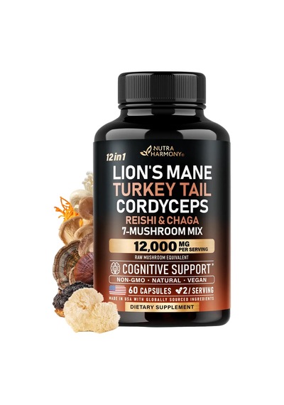 Mushroom Supplement 7 Mushroom Complex 12,000 Mg 60 Capsules