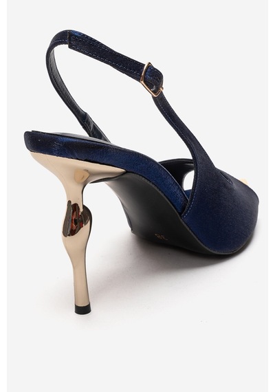 Luvishoes Amore Lacivert Saten Metal Detaylı Kadın Topuklu Ayakkabı