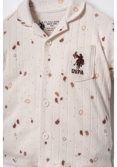 U.S. Polo Assn. Erkek Bebek Falling Leaves Beyaz Gömlek Pijama Takımı Usb3103-c-v1 Usb3103-c-v1