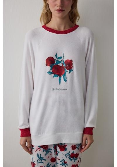 Penti Kırık Beyaz Best Season Yeni Yıl Baskılı Bisiklet Yaka Termal Etkisi Pijama Üstü
