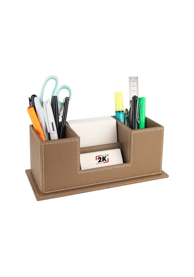 Masaüstü Deri Organizer Kalemlik 4 Gözlü Desktop Organizer Rainbow Vegan 10x12x25 Cm. Vizon