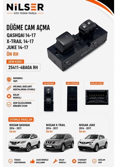Nissan Qashqai Cam Düğme Ön Sağ 2014-2017
