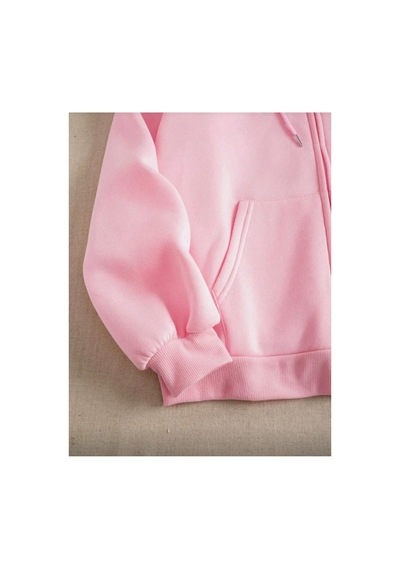 Stil X Fermuarlı Kadın Sweathırt, 3 İplik Şardonlu Pembe