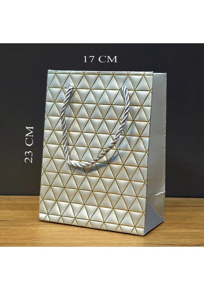 Bay Gümüş Geometrik Desenli Orta Boy Karton Hediye Çantası Najmaddin Standart