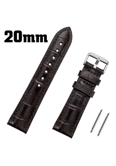 20mm Koyu Kahverengi Kroko Hakiki Deri Saat Kordonu Kayış Koyu Kahverengi